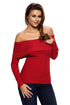 Sexy Red Knit Off Shoulder Ribbed Long Sleeves Top